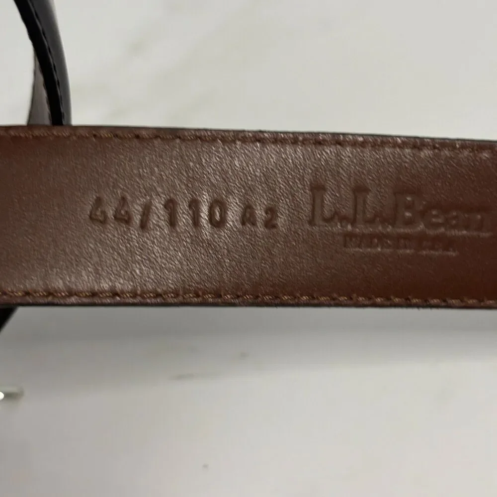 LL Bean Men Leather Dress Belt Silver Buckle Vintage Made in USA Black Size 44